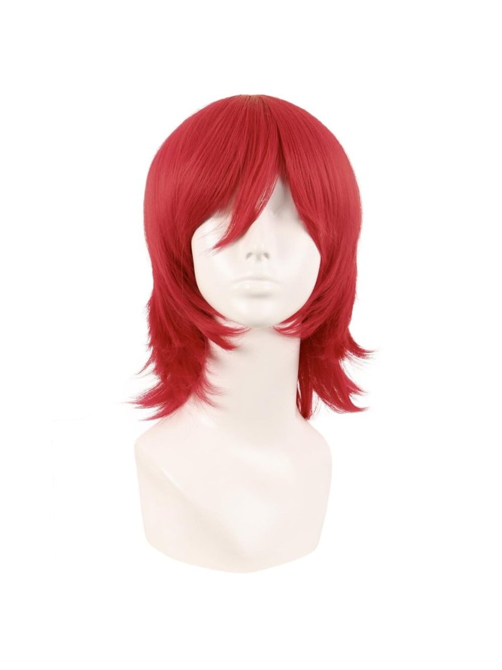 Women's Red 14 Inch Short Wolf Tail Side Synthetic Curly Wig Bangs